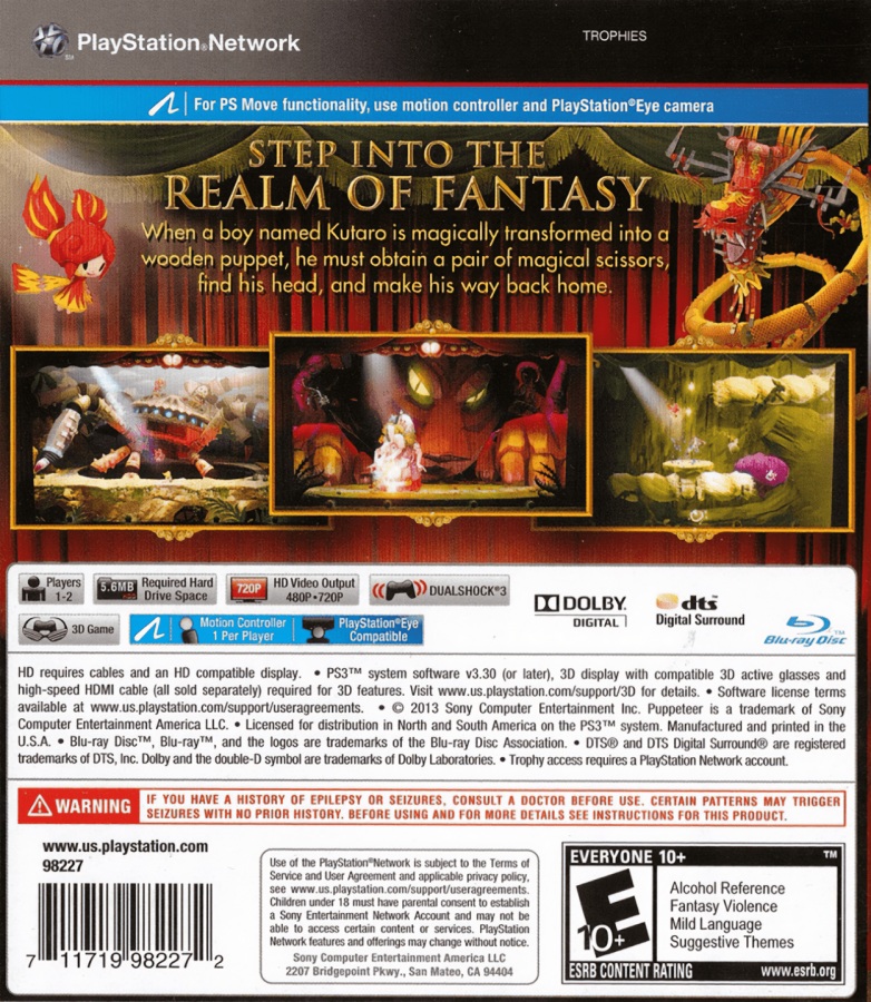 Puppeteer back cover art for PlayStation 3 (PS3) video game