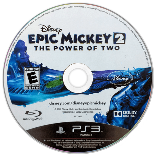 Disney Epic Mickey 2 The Power of Two PlayStation 3 action-adventure platformer video game Mickey Mouse and Oswald the Lucky Rabbit cooperative gameplay Wasteland setting paint thinner brush mechanic moral choices voice acting Junction Point Studios Disney characters disc