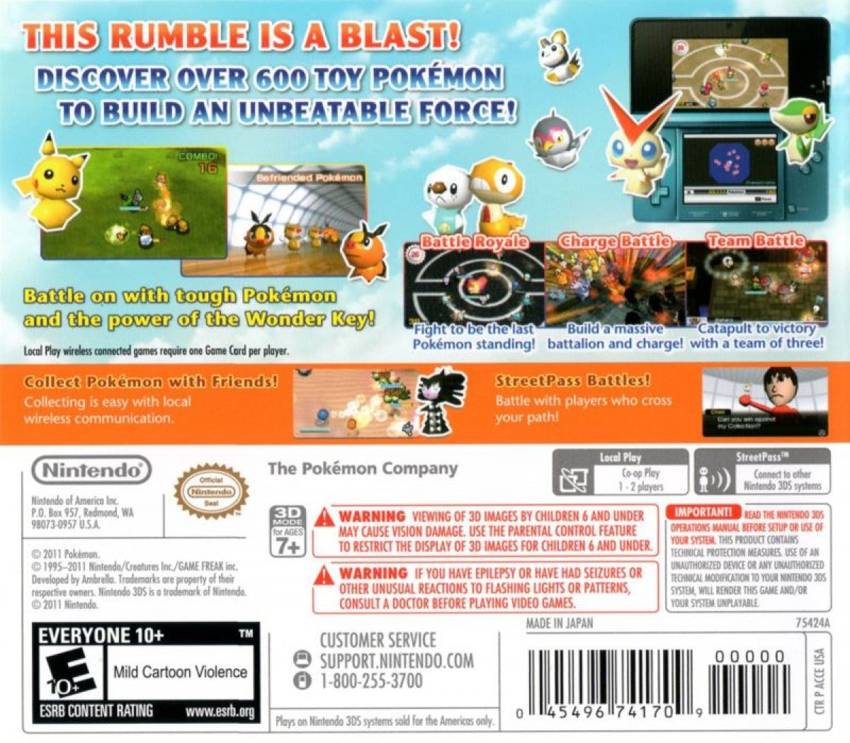 Pokemon: Rumble Blast back cover art for Nintendo 3DS (3DS) video game