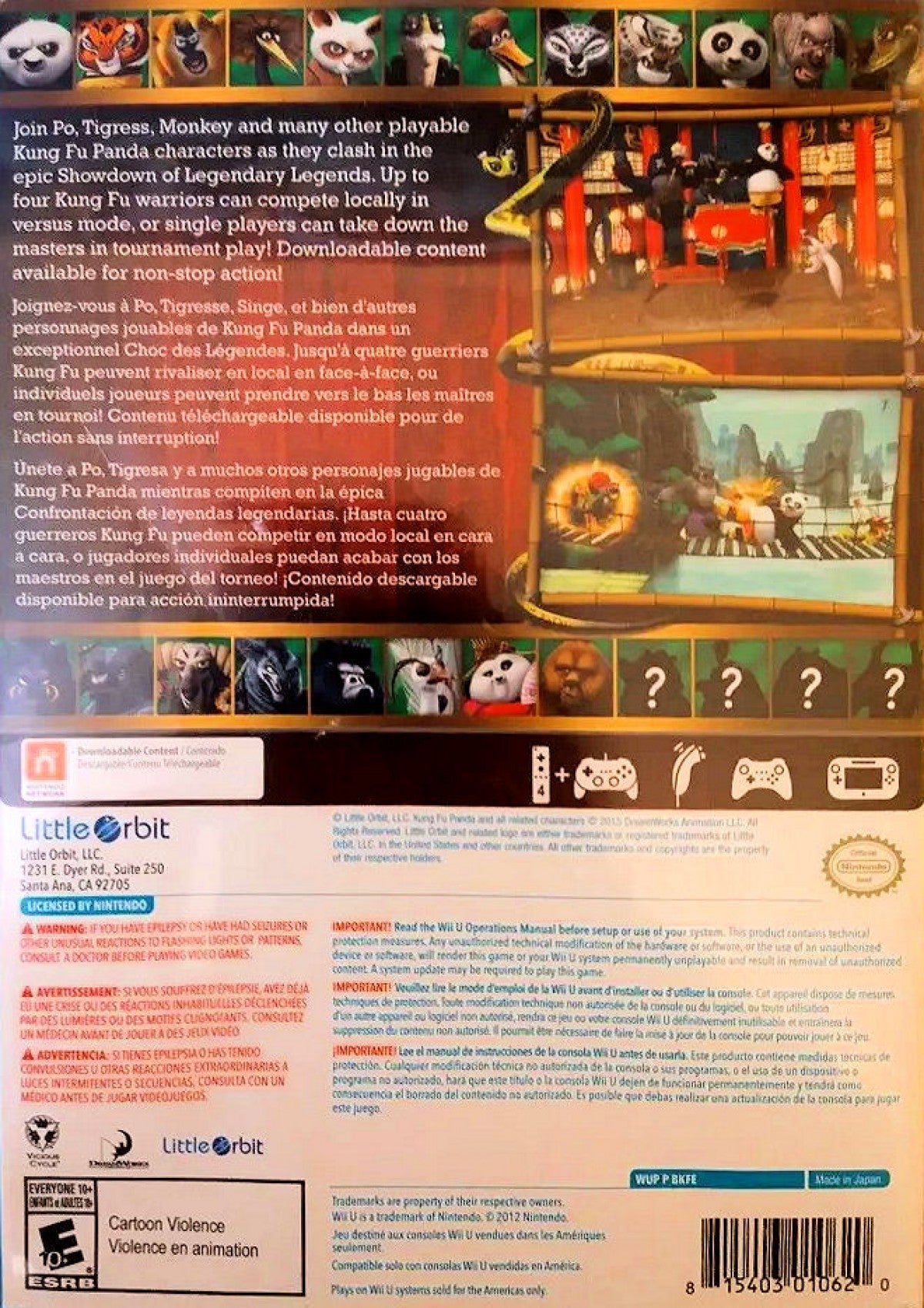 Kung Fu Panda Showdown of Legendary Legends back cover art for Nintendo Wii U video game.