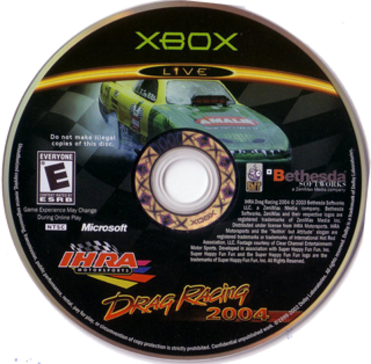 IHRA Drag Racing 2004 game disc for Microsoft XBOX video game.