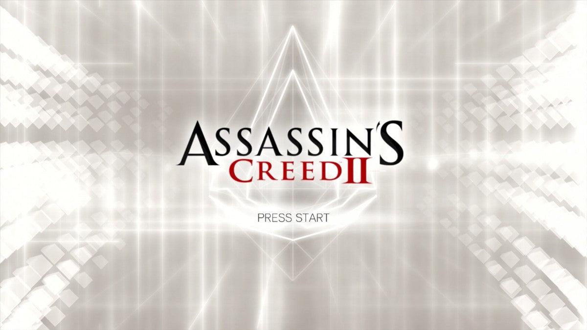 Assassin's Creed II title page for Xbox 360 (X360) action-adventure video game