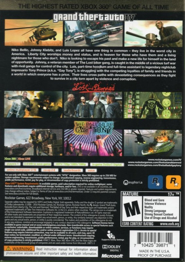 Grand Theft Auto IV: The Complete Edition back cover art for XBox 360 (X360) video game