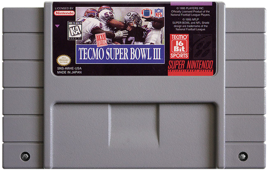 Tecmo Super Bowl III SNES game cartridge for the Super Nintendo system.