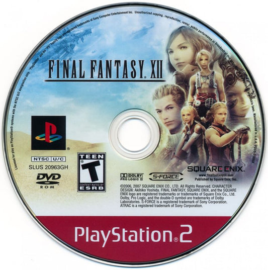 Final Fantasy XII from the Greatest Hits collection for the PlayStation 2 featuring open world style RPG gameplay with real time combat expansive fantasy world exploration and cinematic storytelling in the kingdom of Ivalice disc