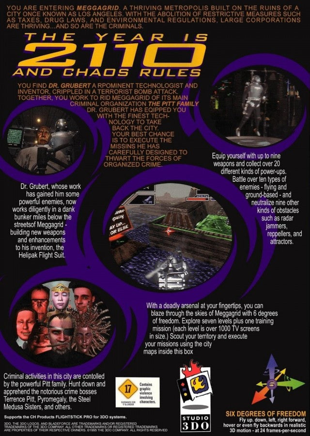 Blade Force back of case for Panasonic 3DO (3DO) futuristic aerial shooter video game