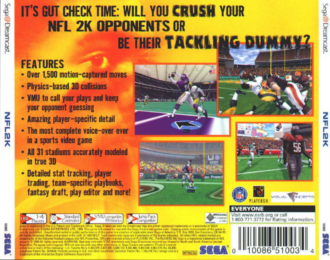 NFL 2K back cover art for Sega Dreamcast (DC) video game