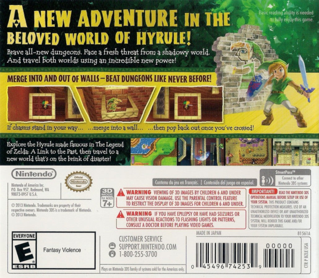 The Legend of Zelda: A Link Between Worlds back of case for Nintendo 3DS (3DS) action adventure video game