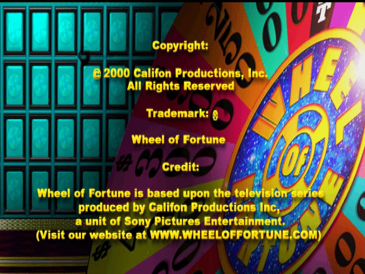 Wheel of Fortune: 2nd Edition title page for PlayStation 1 (PS1) game show puzzle video game