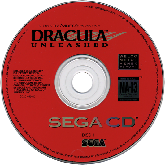 Dracula Unleashed disc 1 for Sega CD (SCD) interactive movie horror video game