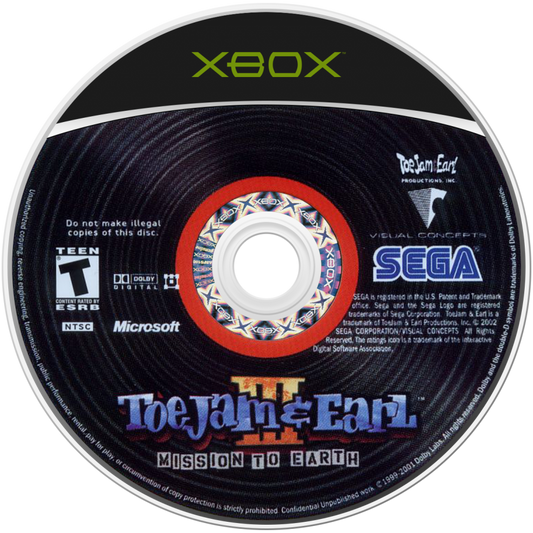ToeJam & Earl III Mission to Earth Microsoft Xbox Original Xbox video game featuring action adventure gameplay funky alien characters platforming exploration power ups cooperative gameplay and colorful Earth based levels retro video game collection collectible gaming appeal disc