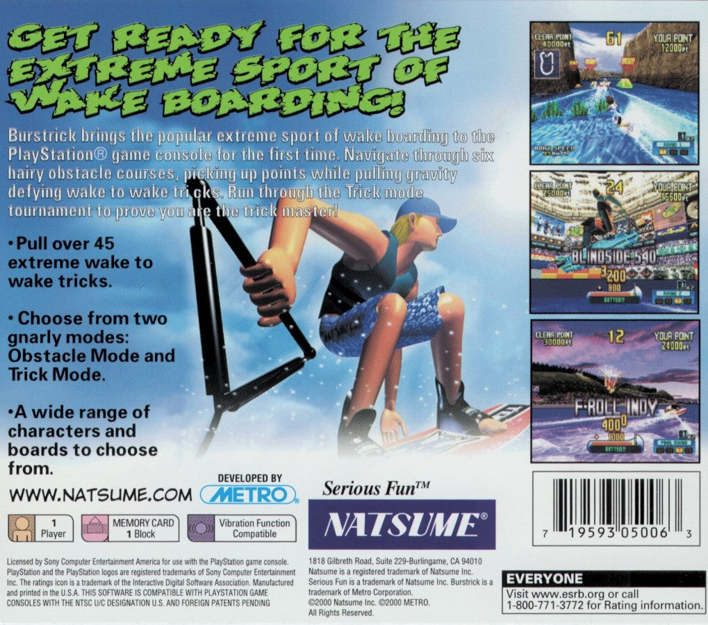 BursTrick Wakeboarding – PlayStation 1 (PS1) video game back of case