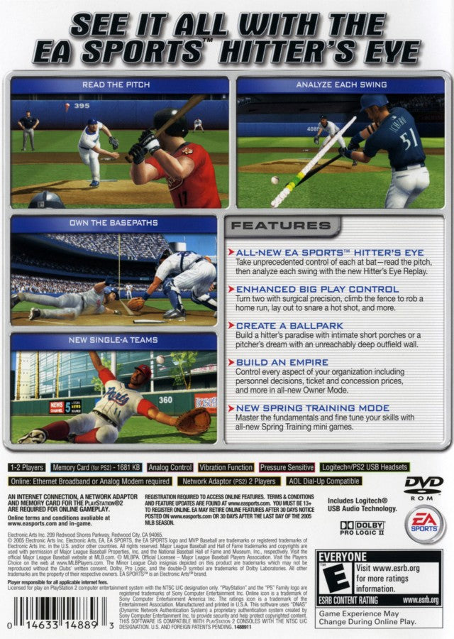 MVP Baseball 2005 – PlayStation 2 (PS2) baseball sports video game back of case