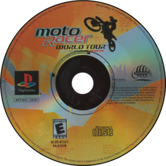 Moto Racer World Tour disc for PlayStation 1 (PS1) retro racing video game