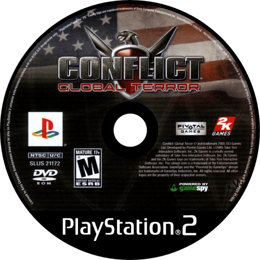 Conflict Global Terror PlayStation 2 PS2 for tactical shooter video game fans featuring squad based military combat strategic mission objectives realistic modern warfare weapon selection cooperative gameplay international counterterrorism operations intense battlefield action immersive campaign collectible gaming appeal game disc