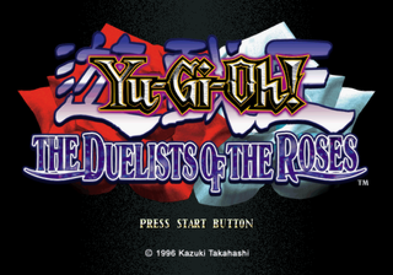 Yu-Gi-Oh! The Duelists of the Roses titlescreen for Playstation 2 (PS2) video game.