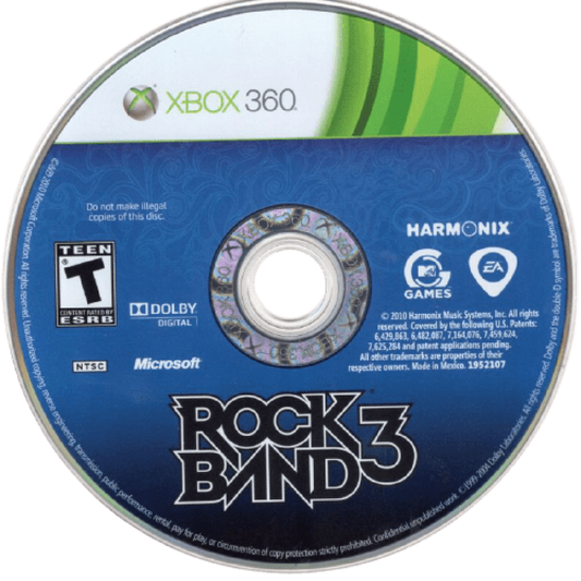 Rock Band 3 disc for Xbox 360 (X360) music rhythm video game