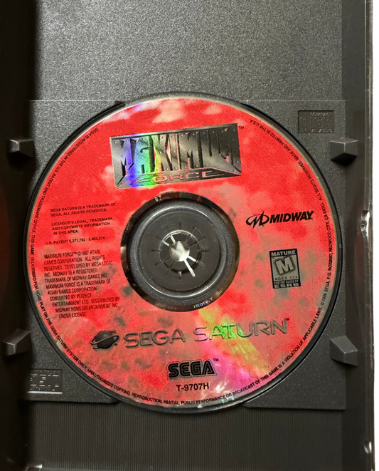 Maximum Force Sega Saturn for retro video game enthusiasts featuring arcade light gun shooter gameplay fast paced action police themed missions enemy encounters explosive set pieces challenging stages and collectible gaming appeal top of disc