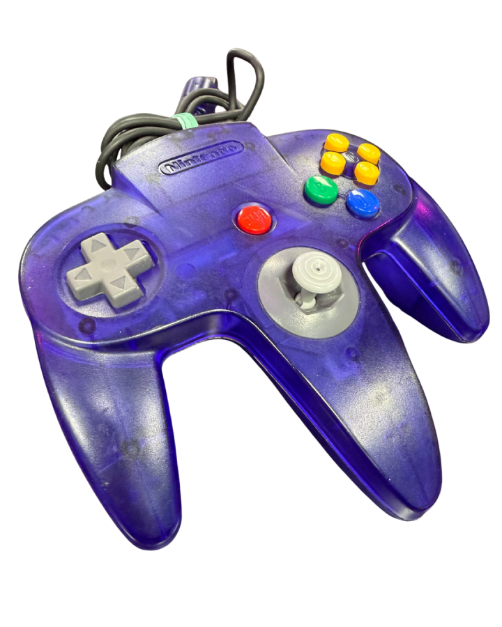 Front view of official grape Nintendo 64 controller wired gaming accessory
