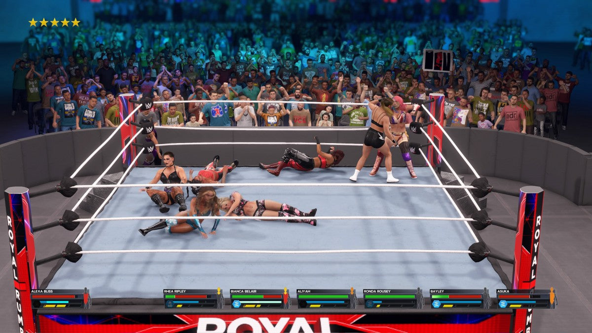 WWE 2K23 PlayStation 4 PS4 sports entertainment wrestling simulation video game 2K Sports Showcase mode John Cena career highlight WarGames match type MyRISE story mode MyFACTION card collecting MyGM Universe mode creation suite updated roster WWE Superstars and Legends gameplay screenshot