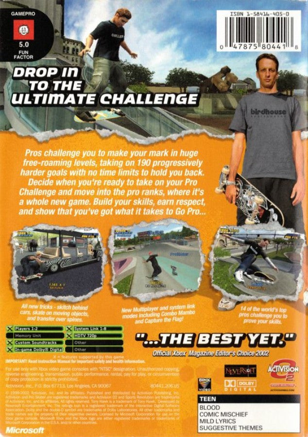 Xbox Platinum Hits Tony Hawk’s Pro Skater 4 featuring extreme skateboarding action with professional skaters back cover art