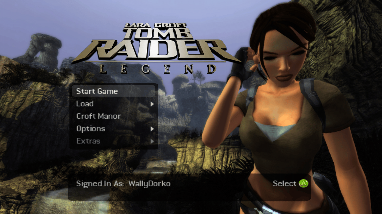 Tomb Raider: Legend start screen for Xbox 360 (X360) action-adventure video game