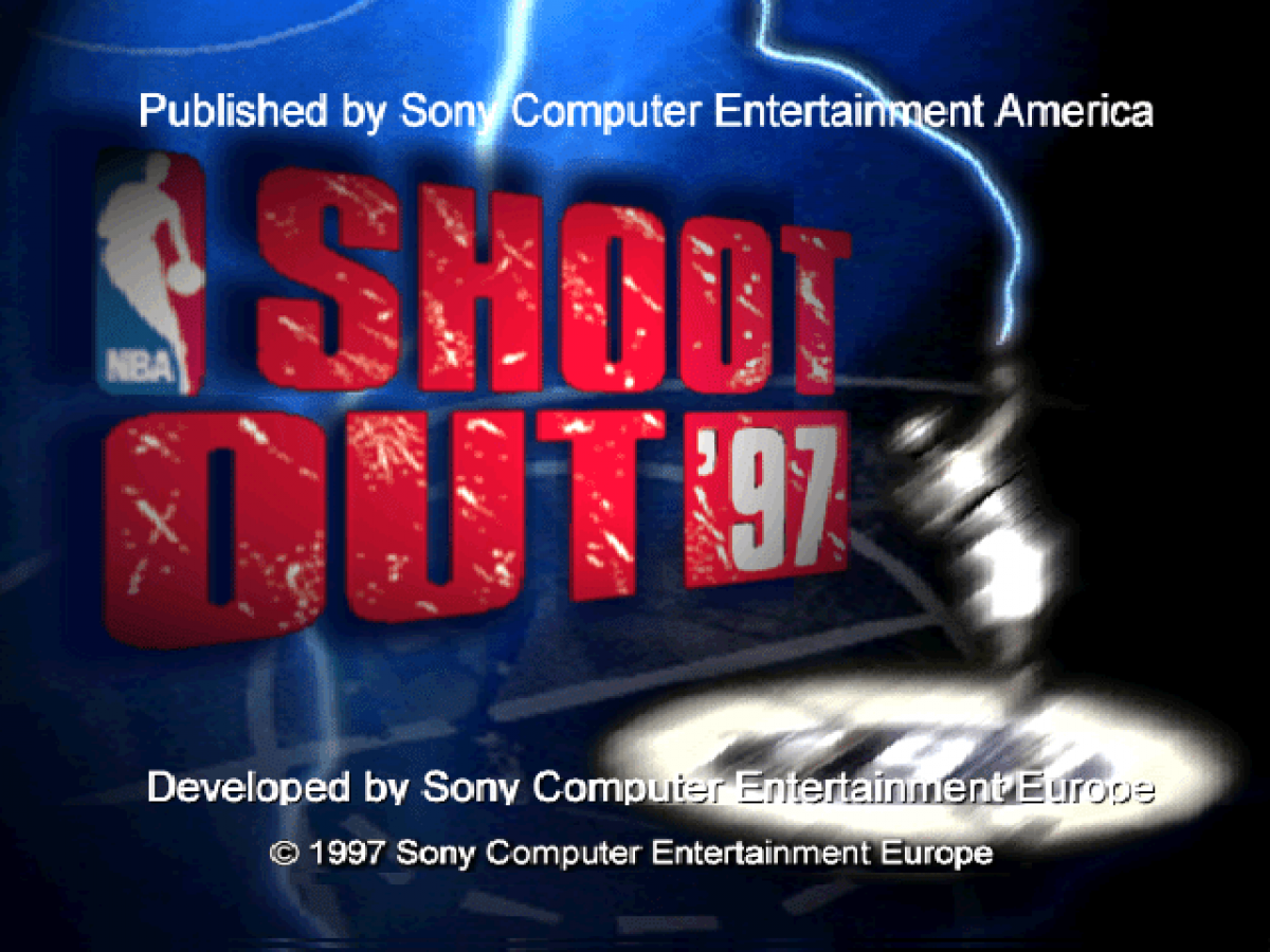 NBA ShootOut 97 title card for PlayStation 1 (PS1) retro basketball video game