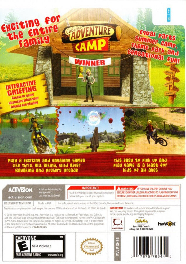Cabela's Adventure Camp back cover art for Nintendo Wii (Wii) video game