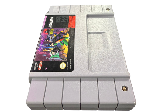 The Adventures of Batman & Robin Super Nintendo Entertainment System SNES for action platforming video game fans featuring Batman and Robin combat Gotham City environments side scrolling gameplay enemy battles challenging stages comic book inspired visuals power ups and classic DC Comics adventure collectible retro gaming appeal cartridge side