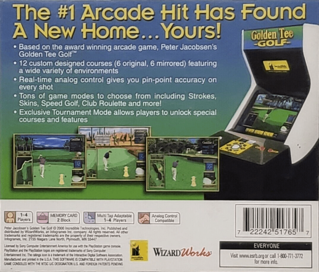 Golden Tee Golf back of case for PlayStation 1 (PS1) retro video game
