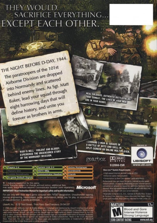 Brothers in Arms Road to Hill 30 back cover art for Xbox (XBOX) video game