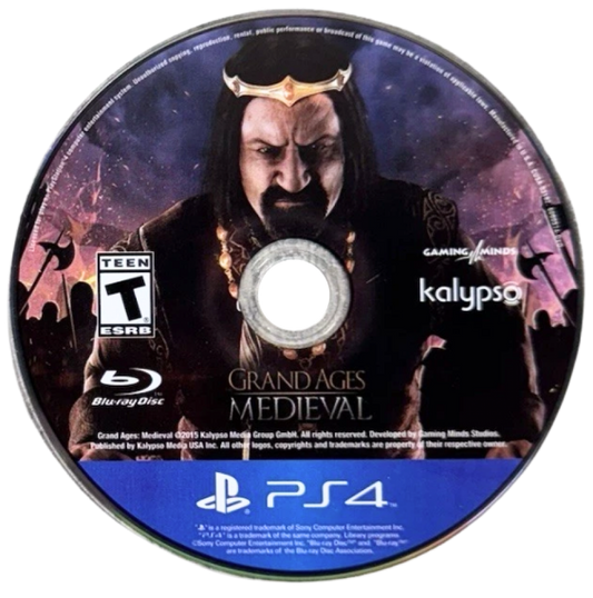Grand Ages: Medieval – PlayStation 4 (PS4) video game disc, real-time strategy and city-building game by Gaming Minds Studios and Kalypso Media