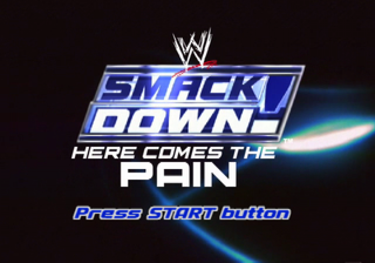 WWE SmackDown Here Comes The Pain title screen for Playstation 2 (PS2) wrestling video game.