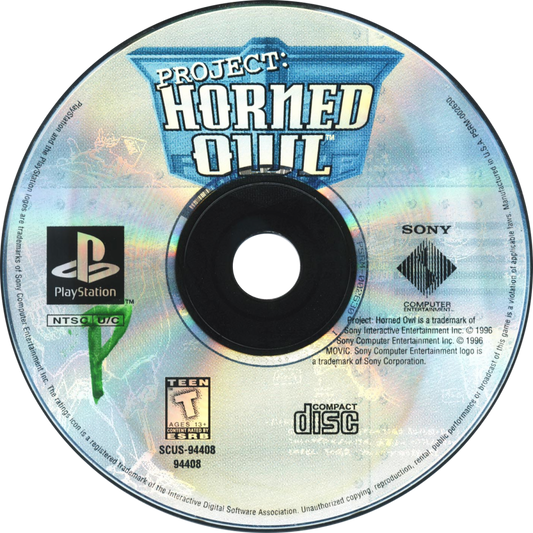 Project Horned Owl PS1 PlayStation 1 light gun shooter mech combat sci fi action game rail shooter cyberpunk retro video game disc