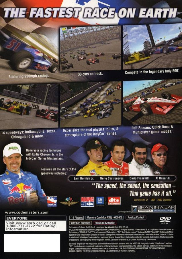 IndyCar Series back cover art for PlayStation 2 (PS2) video game