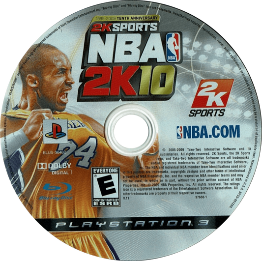 NBA 2K10 PS3 sports video game disc