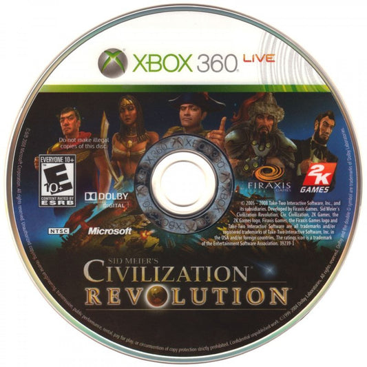 Civilization Revolution for Xbox 360 turn based strategy video game featuring empire building technology research diplomacy conquest and immersive Sid Meier civilization franchise gameplay experience disc