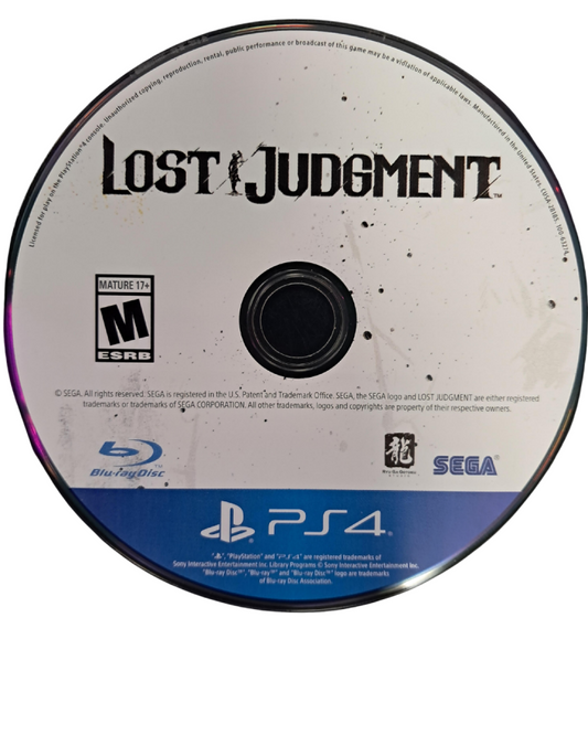 Lost Judgment for PlayStation 4 action adventure detective game set in Kamurocho and Yokohama featuring investigation mechanics brawler combat side cases and story driven gameplay disc