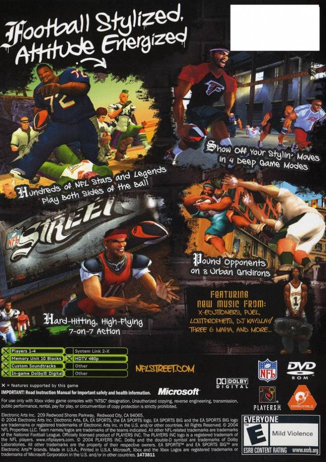 NFL Street back cover art for Xbox video game.