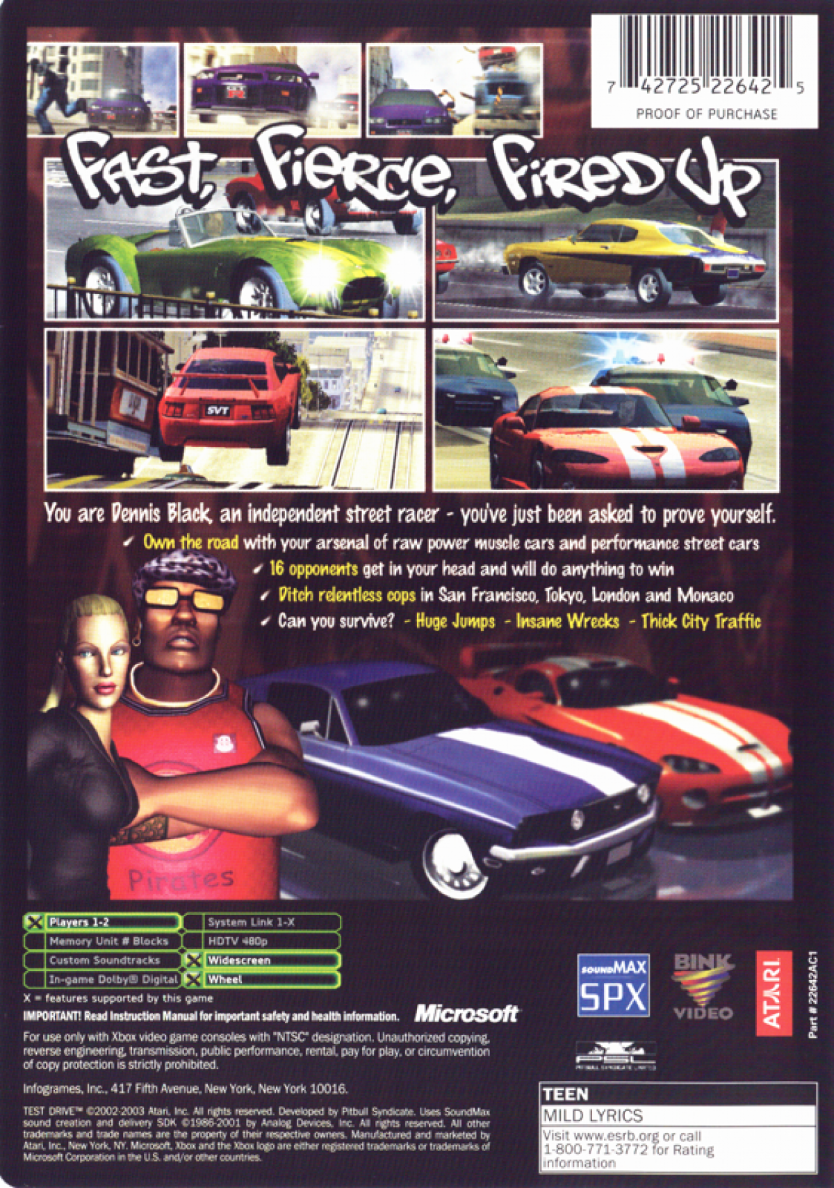 Test Drive Platinum Hits Xbox racing video game back cover art.