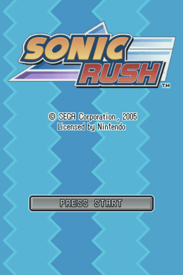 Sonic Rush 2D platformer start screen for Nintendo DS (DS) video game