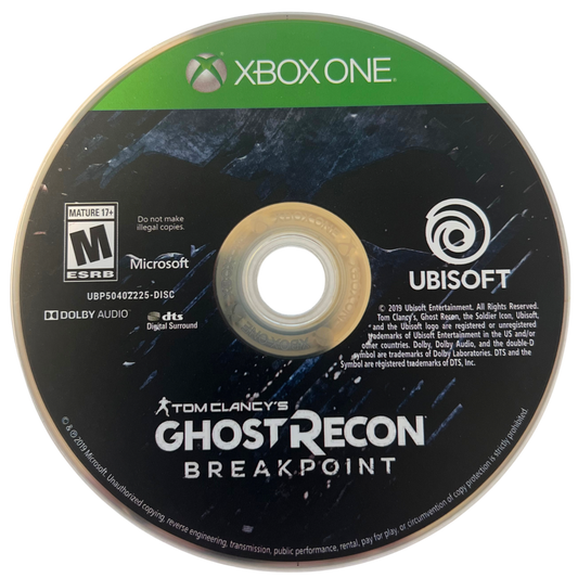 Tom Clancy's Ghost Recon Breakpoint for Xbox One, disc image for a tactical shooter open-world military video game