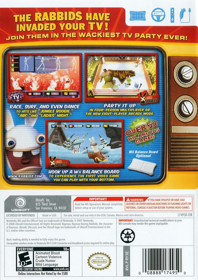 Rayman: Raving Rabbids: TV Party – Nintendo Wii (Wii) party mini-game comedy action video game back of case