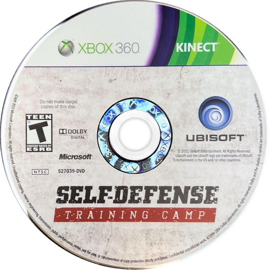 Self Defense Training Camp Xbox 360 video game featuring motion based fitness gameplay martial arts techniques workout routines and interactive training experience designed for Kinect motion control system disc
