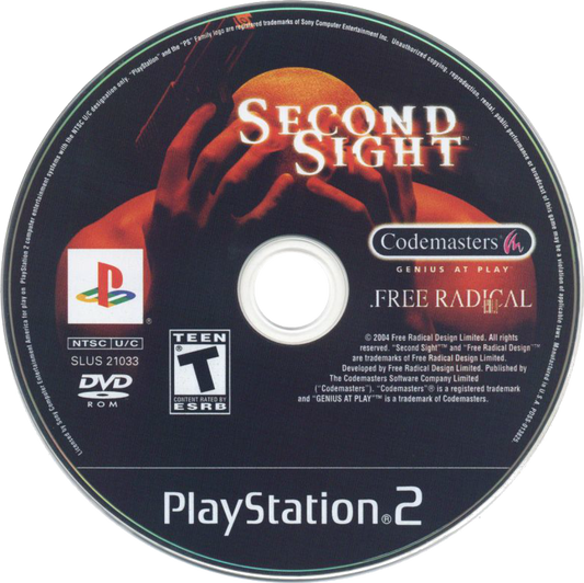 Second Sight PS2 Sony PlayStation 2 action adventure game psychological thriller psychic powers telekinesis stealth combat third person shooting time manipulation story driven sci fi conspiracy gameplay retro gaming PlayStation 2 software video game title disc