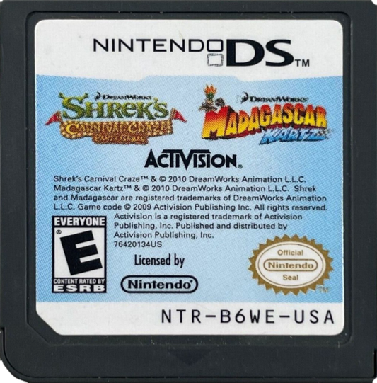 Shrek's Carnival Craze & Madagascar Kartz cartridge for Nintendo DS (DS) party mini-game and kart racing video game bundle