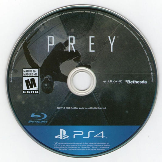 PREY disc cover art for PlayStation 4 (PS4) horror-survival game.