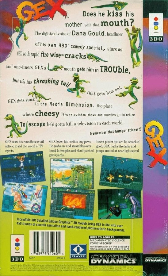 Gex back of case for Panasonic 3DO (3DO) platformer action adventure video game
