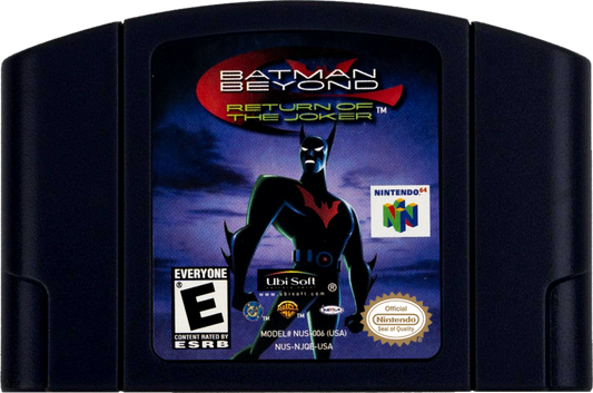 Batman Beyond Return of the Joker cartridge for the Nintendo 64 featuring action beat em up gameplay with side scrolling combat as Batman battles Joker and enemies across futuristic Gotham City cartridge