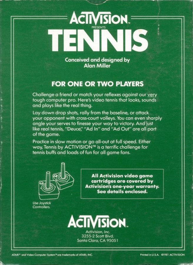 Tennis back of case for Atari 2600 (2600) video game